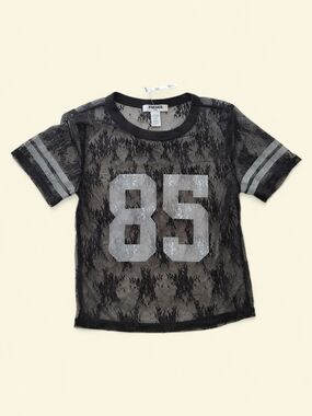 NEW RSQ Black Jersey Floral Lace 85 Top Shirt Size Small Sporty Goth